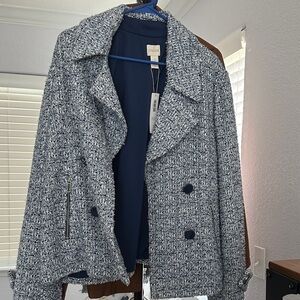 Chico's Navy and White Pea Coat